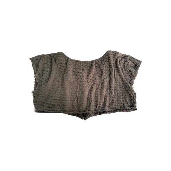 Urban Outfitters Crop Tee Brown Gauze Textured Button Front Top Large - Picture 2 of 4
